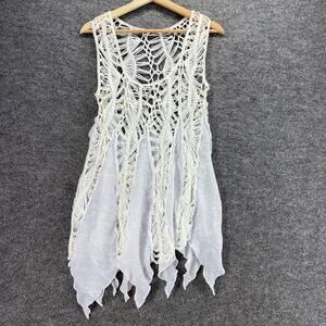 India Boutique Top Women One Size White Crochet Sleeveless Wide Strap Casual